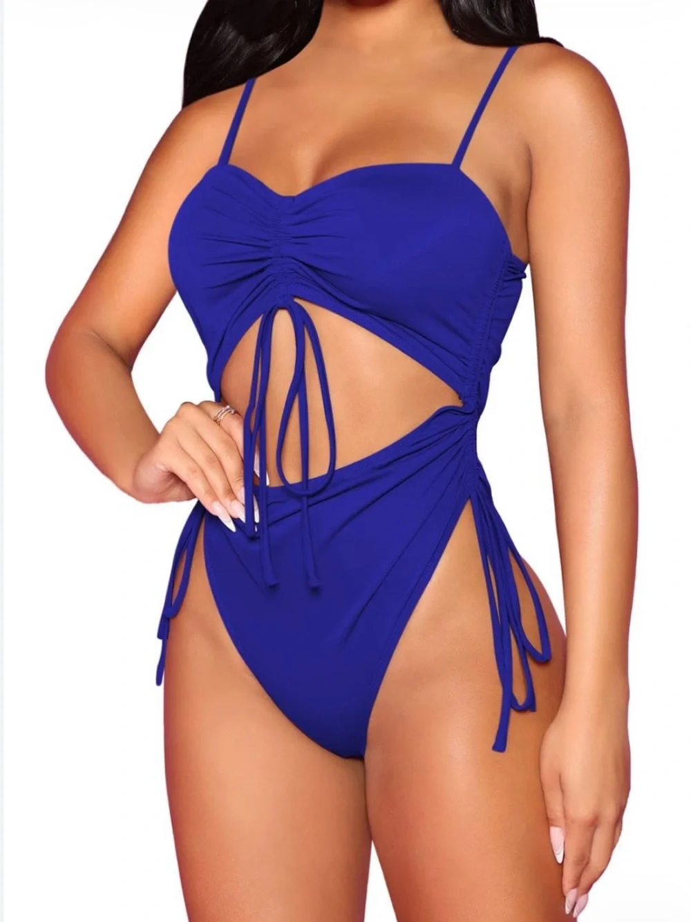 Girls' Royal Blue Ruched Cutout One-Piece Swimsuit - Kids Swim